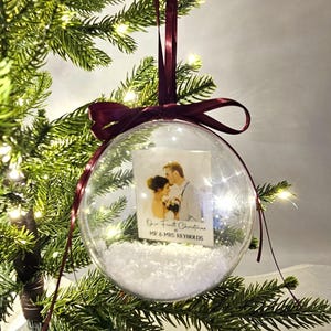 First Christmas Personalised  Photo Christmas Tree Bauble Decoration Mr Mrs Wedding Engaged New Home