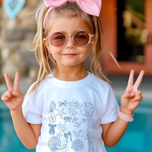 Coquette Sea Shell Shirt, Retro Summer Shirt, Toddler SeaShell Tee, Girl Beach Tshirt Coquette Blue Bow Shirt Beach Summer Top Shell T Shirt