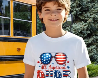 4th of July Shirt Youth American Dude Tee Fourth of July Outfit, July 4th T Shirt Boy Memorial Day Shirt 4th of July Party Tee Gift for Teen
