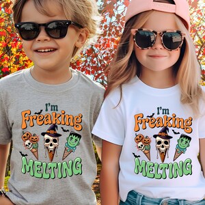 Summerween I m Freaking Melting Youth Shirt Kids Summer Tee Ice Cream Beach Tshirt Summer Halloween lover Shirt Trendy Spooky Season T Shirt