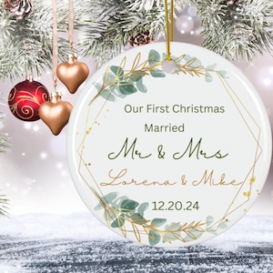 Mr and Mrs Ornament, Wedding Ornament Our First Christmas Married, Personalized Newlywed Keepsake Couple Ornament Personalized Newlywed Gift