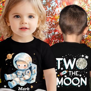 Two The Moon Toddler Shirt Custom Name TShirt Space Birthday Outfit For 2nd Birthday Retro Outer Space 2nd Birthday Shirt Boy Bday Party Tee