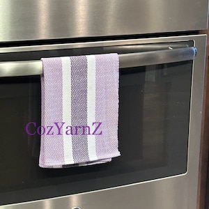 Handwoven Cotton Tea Towel: Purple & White Striped Absorbent Dish Towel