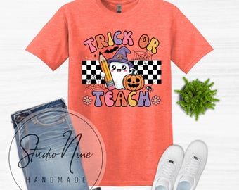 TRICK OR TEACH Fall Halloween Gildan Softstyle Adult Unisex Shirt