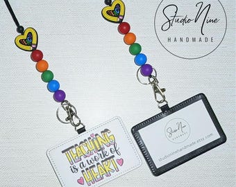 TEACH HEART PENCIL Rainbow Lanyard