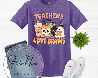 TEACHERS LOVE BRAINS Fall Halloween Gildan Softstyle Adult Unisex Shirt