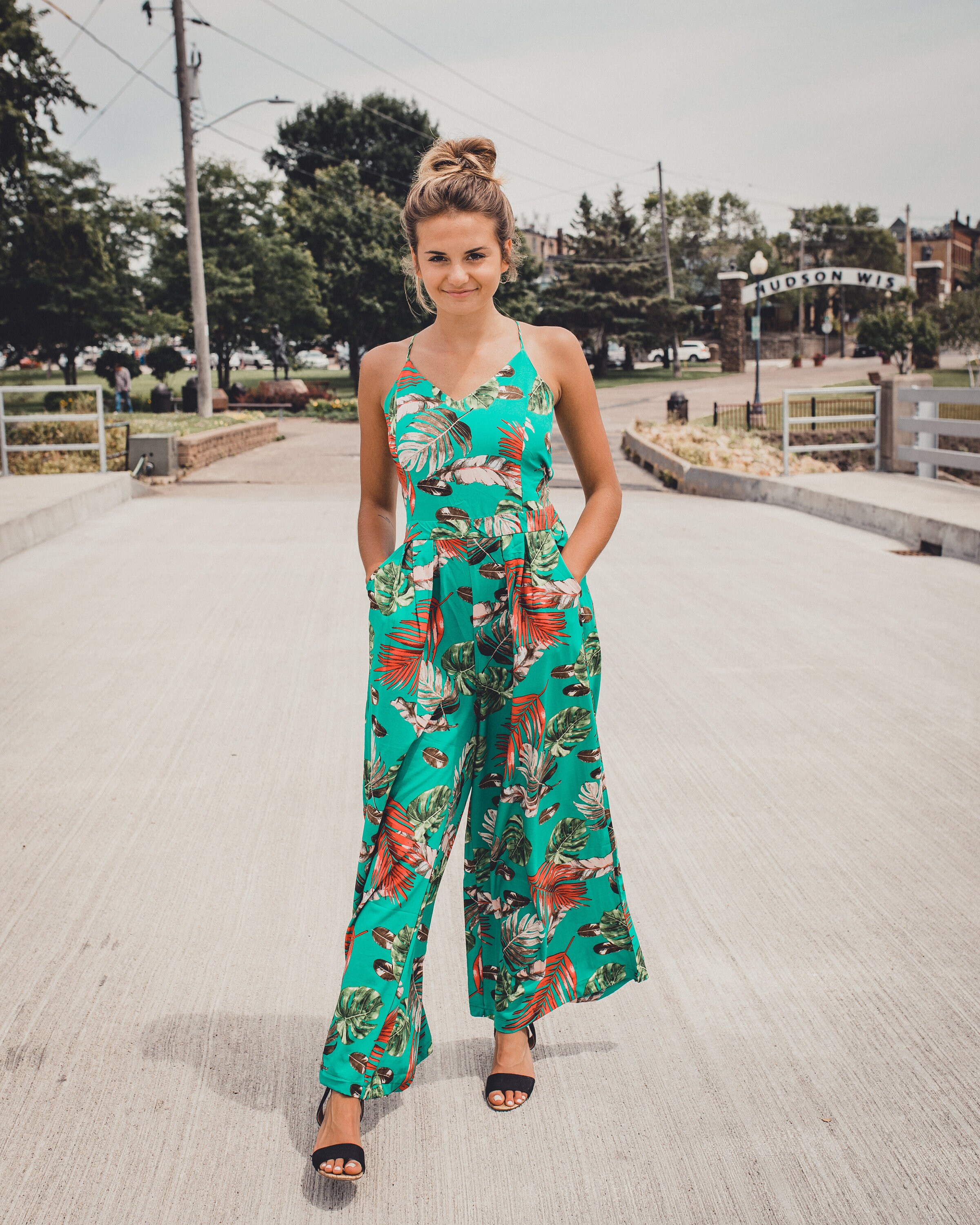 Tuta Casuale Donna A Fiori, Scollata, Con Zip Laterale, A Righe, In Chiffon, Pantalone A Palazzo - Foto 2