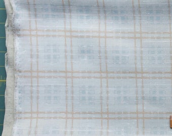 Tejido azul Plaid poliéster de doble punto Aqua claro azul claro marrón y blanco adecuado para la ropa retro 1960's 1970's costuming traje prop