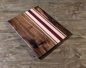 Wooden Cutting Board with Juice Groove / Walnut cutting board with purple heart and maple accents