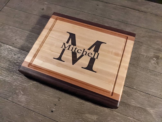 Personalized 2" thick XL edge grain cutting board with engraved Family Name, BBQ cutting board, Wood Chipping board