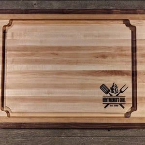 2 inch thick wood cutting board; Maple cutting board with deep juice groove for BBQ or Brisket Board, laser engraved. Veteran owned