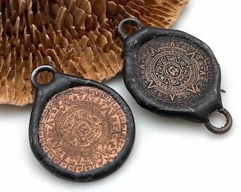 Vintage Mayan Calendar Soldered Pendant or Connector (SMP56)