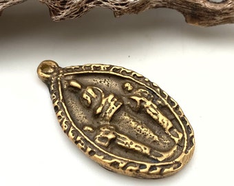 Solid Brass Community Prayer Oval Amulet Pendant From Thailand (MAP36)