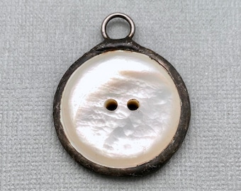 1950s Vintage Mother Of Pearl Button Hand Soldered Pendant (SHP4)