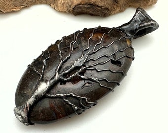 Wire Wrapped & Soldered Coffee Bean Jasper Tree of Life Pendant (OAK181)