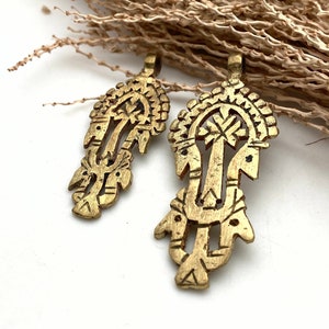 Tall Brass Ethiopian Cross Pendant (Available In Small Or Large) (LBC58)