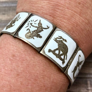 1950s Siam White Enamel Sterling Square Bracelet (6.5 Inches)