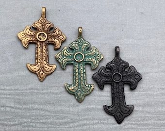 Christian Cross Brass Pendant (Choose From 3 Different Colors) (SBC13)