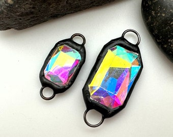 Rectangular Aurora Borealis Double Jump Ring Soldered Connector (SGP60)