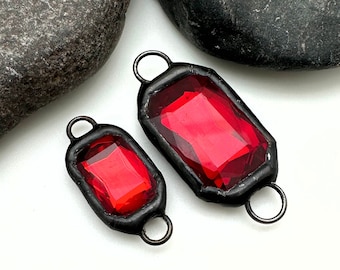 Rectangular Red Rhinestone Soldered Connector (SGP136)