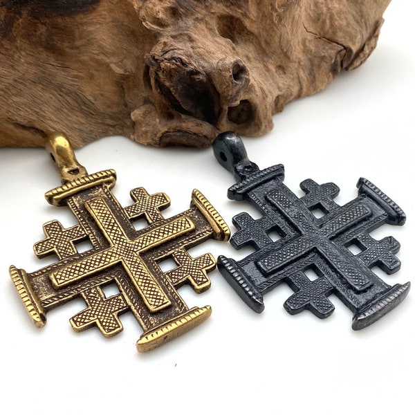 Jerusalem Cross Pendants In Antique Brass Or Black Patina (LBC10)