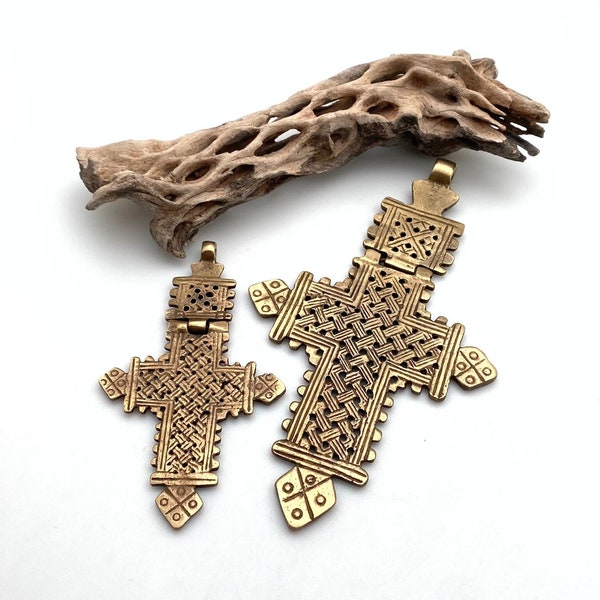 Small Or Large Brass Ethiopian Cross Hinge Pendant (LBC2)