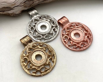 Solid Brass Round Swirl Medallion Pendant (Available In 3 Options) (BP105)