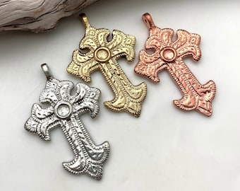 Christian Cross Solid Brass Pendant (Choose From 3 Different Colors) (SBC30)