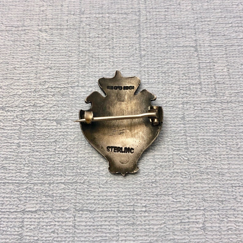 Vintage Sterling Enamel Crown With Red Cross /& Leaves Brooch