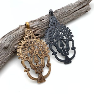 Brass Ethiopian Cross Pendant In Antique Brass Or Black Patina (LBC54)