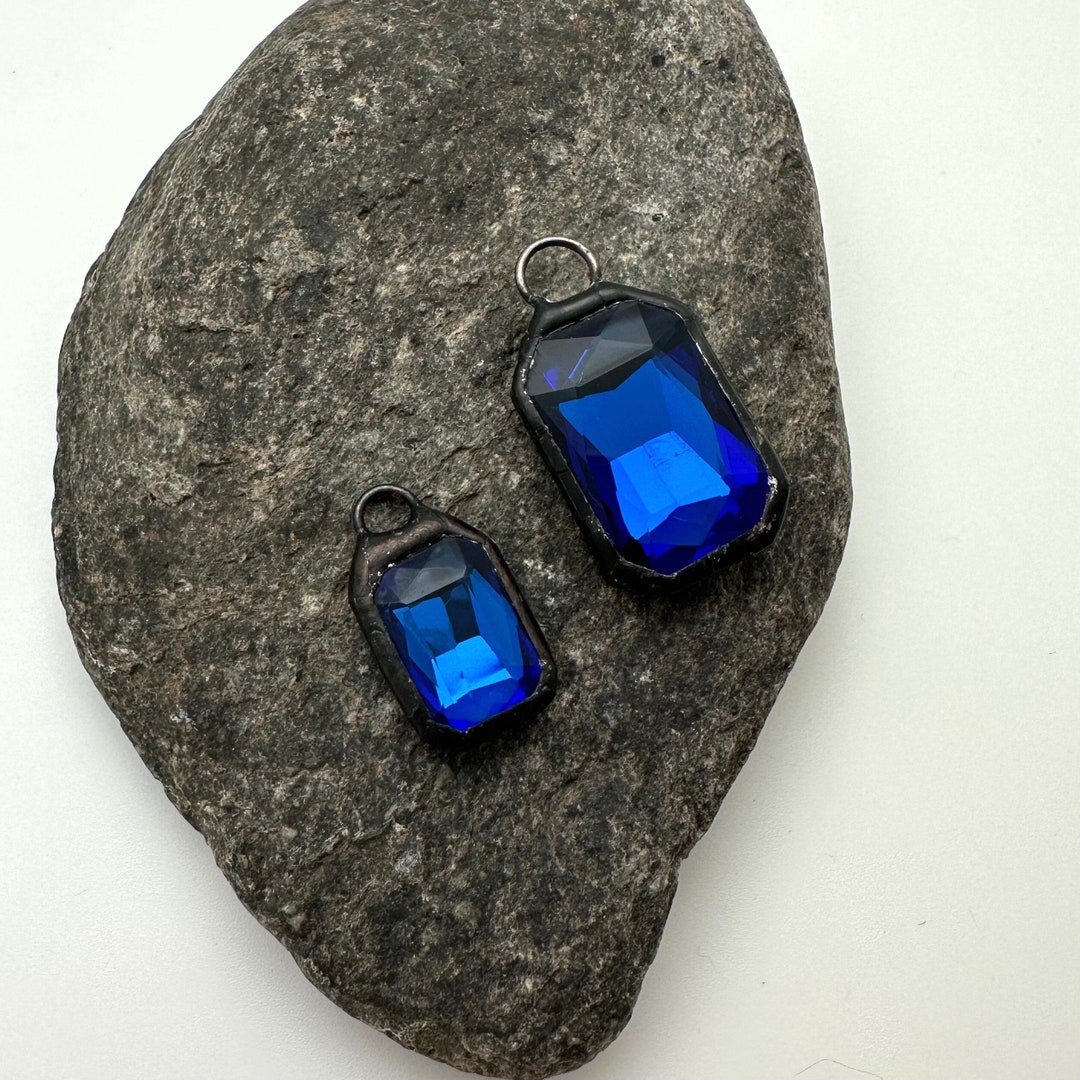 Soldered Blue Rectangular Sapphire Blue Rhinestone Soldered Pendant (SGP81) - Etsy