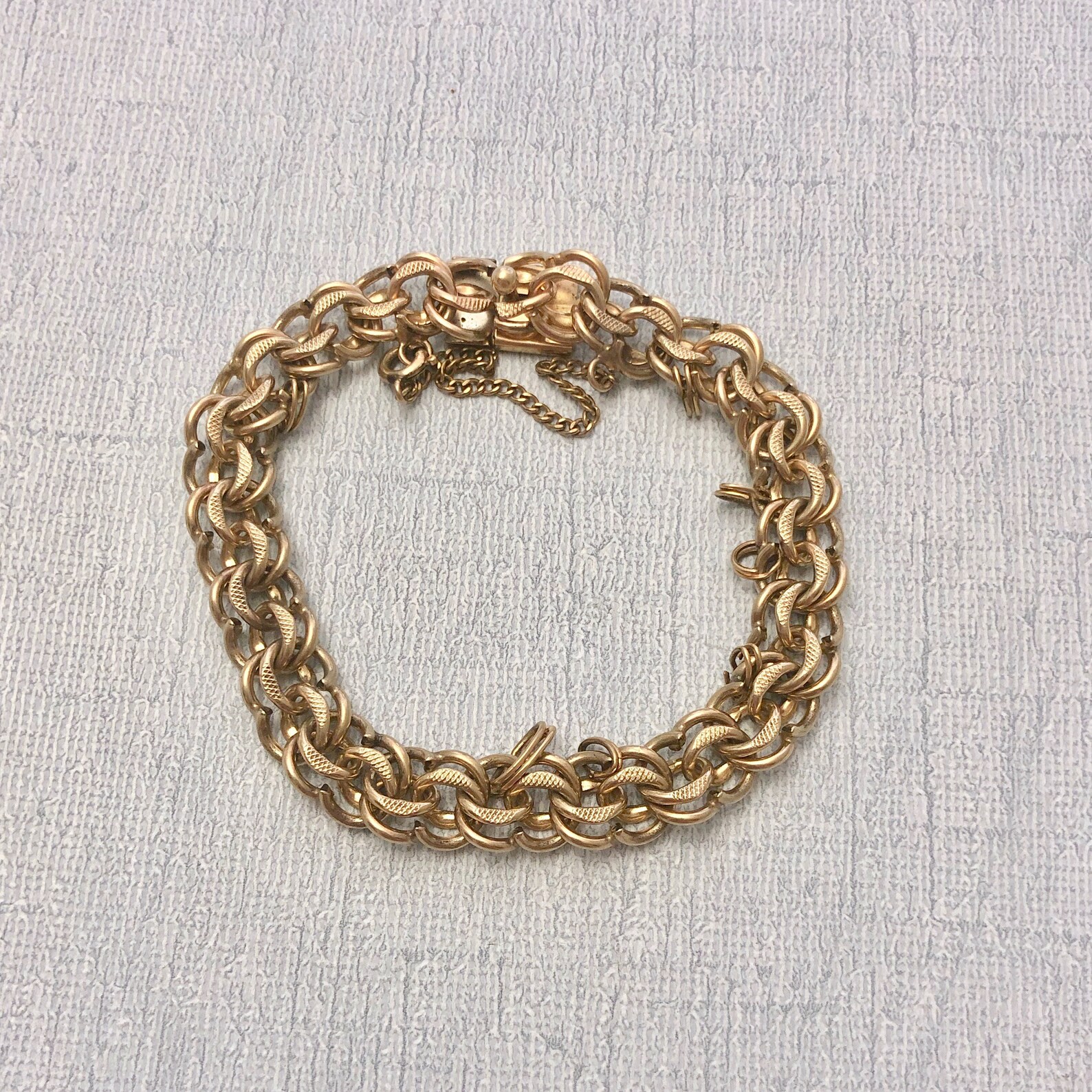 Vintage Textured 12KT Gold Filled Charm Bracelet 7 Inches Etsy