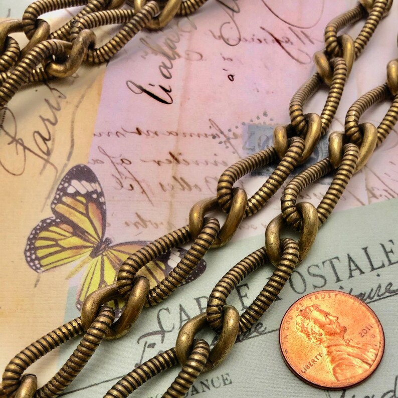 BRZ14 Sold By The Foot Vintage Brass Plated Heavy Chain Bronze Color