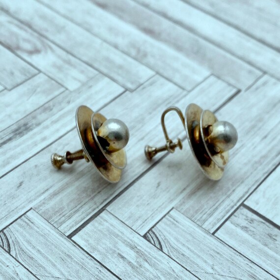 1950s Vermeil Circular Ball Screw Back Earrings (ER75) Gem