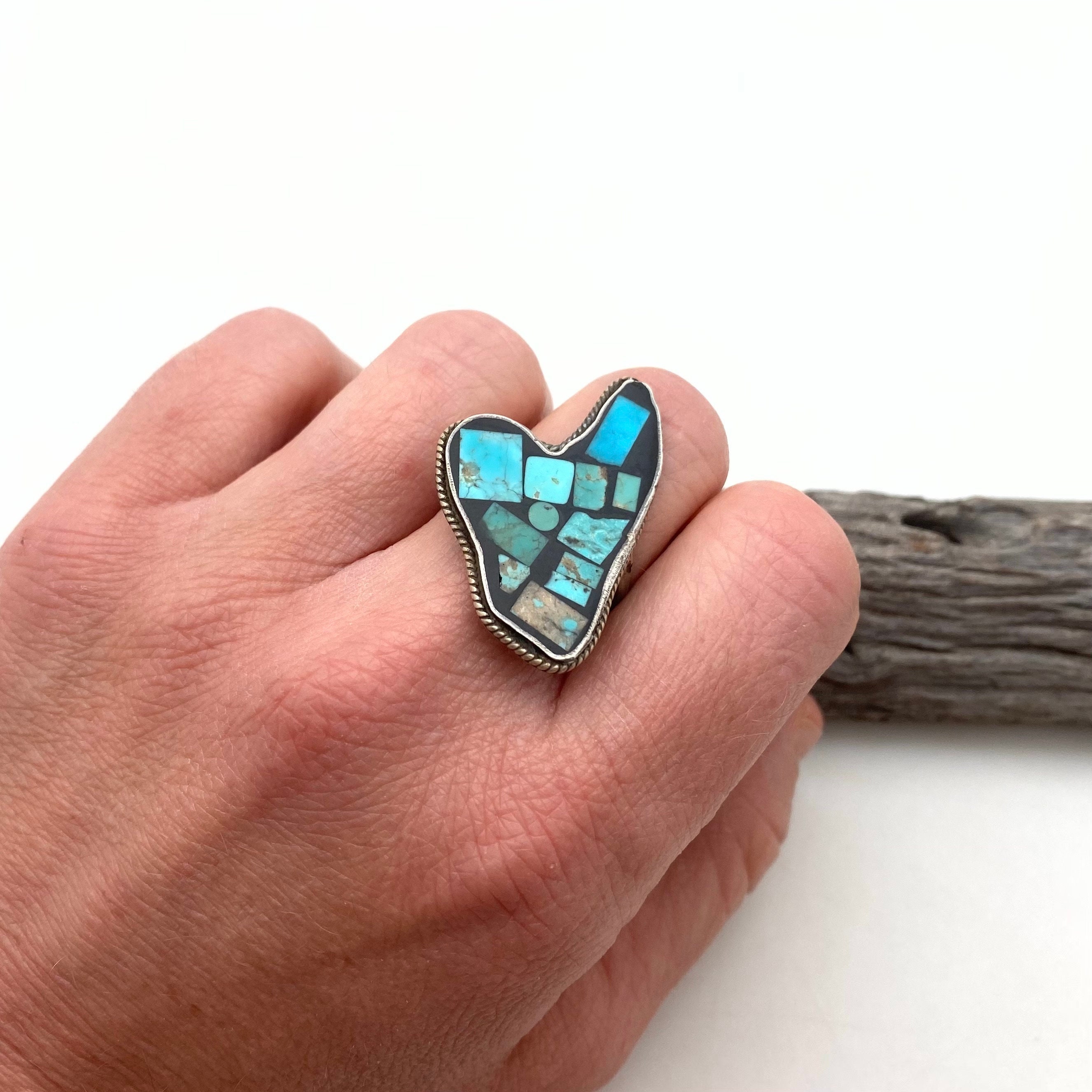 Vintage Inlay Turquoise & Resin Sterling Native American