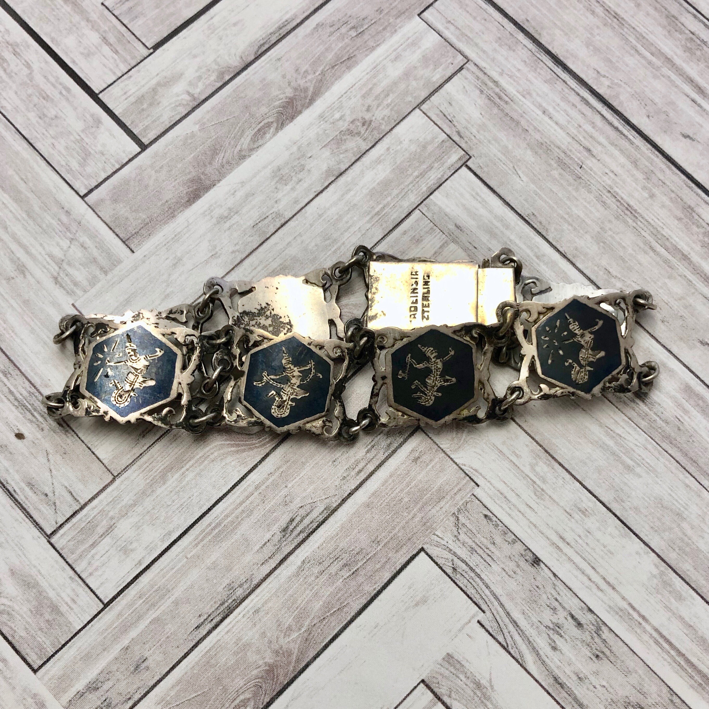 1950s Siam Black Enamel Sterling Link Bracelet (7 Inches) - Etsy