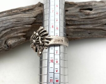 アモナイト インディアンヘッド Hand Made Handmade Sterling Silver Indian Head Native American Ring (size 9
