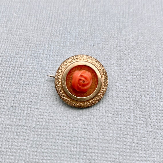 Victorian Gold Filled Mediterranean Coral Brooch … - image 1