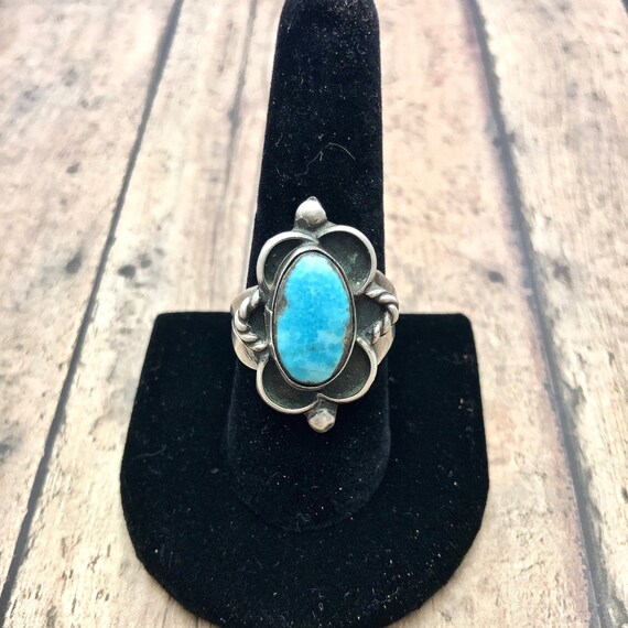 R79 Old vintage Native American turquoise and sterling silver hallmarked ring size 9 12