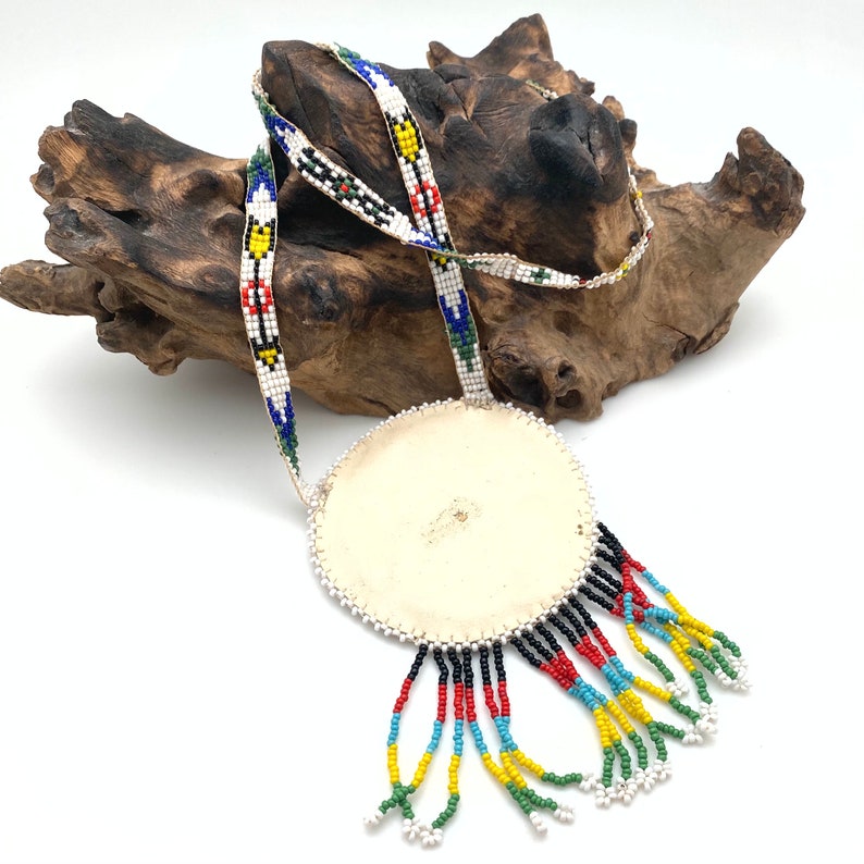 Vintage Native American Colorful Beaded Thunderbird Leather Necklace ...