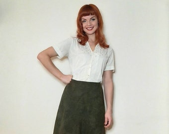 Vintage Suede skirt sz 10 midi Coldwater Creek lined pale olive green