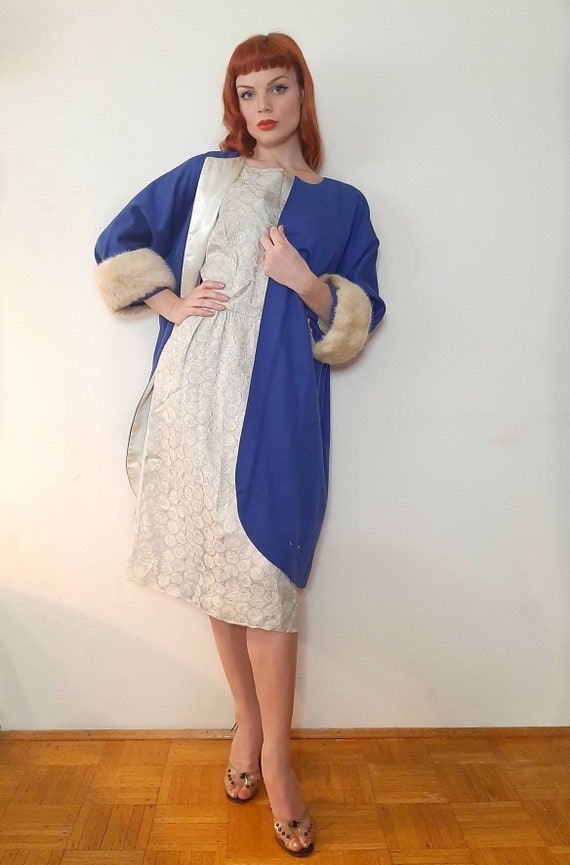 CLEARANCE - Vintage 1950s royal blue cocoon coat w