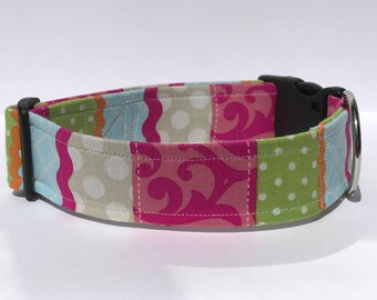 Colorful dog collar, multi pattern collar, Collar for girl dogs, Adjustable collar, Cute Dog Collar, Feminine Dog Collar, Large Dog Collar