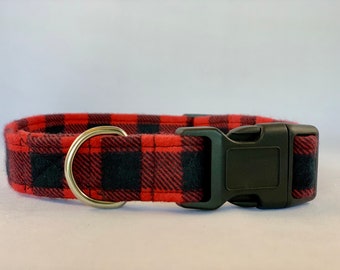 Dog Collar, Buffalo Plaid Dog Collar, Flannel dog collar, Adjustable dog collar, Large collar, Custom collar, Red and Black Dog Collar, Pets