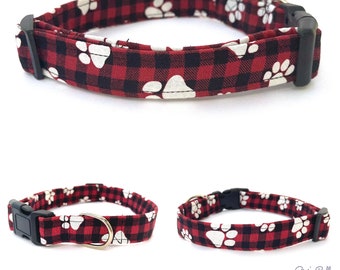 Dog Collar, Buffalo Plaid Dog Collar, Flannel dog collar, Adjustable dog collar, Large collar, Custom collar, Red and Black Dog Collar, Pets