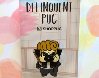 Pug Hard Enamel Pin, Delinquent Pug, Greaser Pug, Pug with a Pompadour, Pug Pin, Dog Enamel Pin, Kawaii Pin