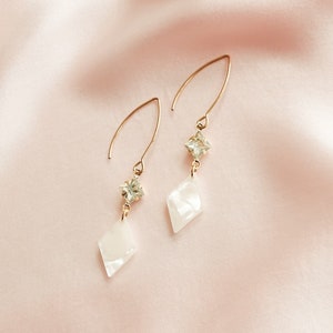 Adele earrings Crystal & rhombus drops Opalescent cream image 1