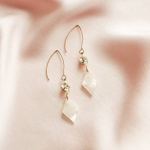 Adele earrings Crystal & rhombus drops Opalescent cream image 2