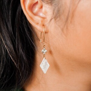 Adele earrings Crystal & rhombus drops Opalescent cream image 3