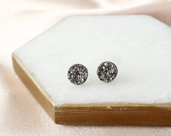 Ember druzy stud earrings - Charcoal